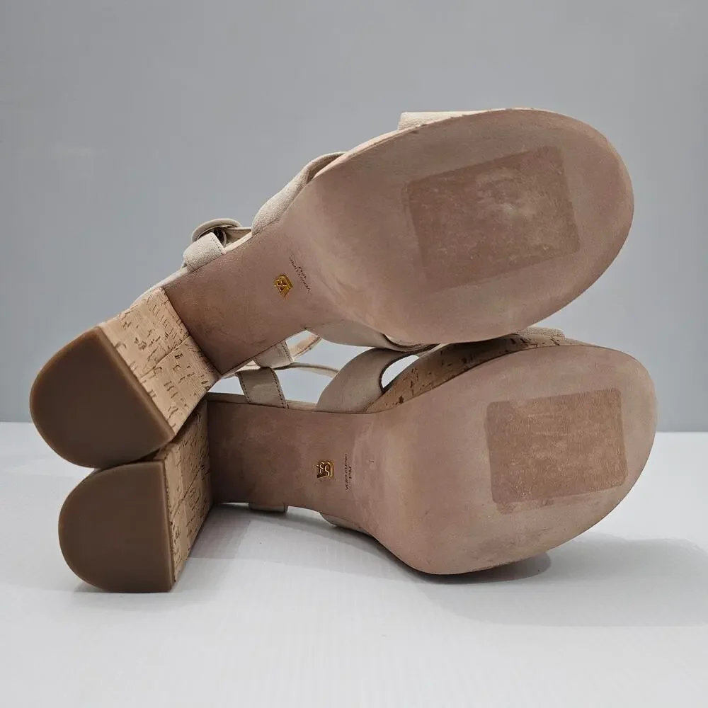 Veronica Beard Lucille Platform Sandal Womens 10 Ecru Suede Cork Block Heel